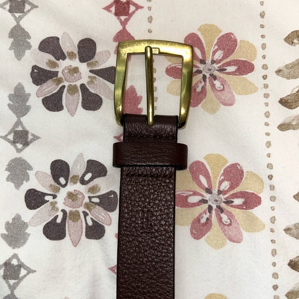 Brown leather belt with gold buckle